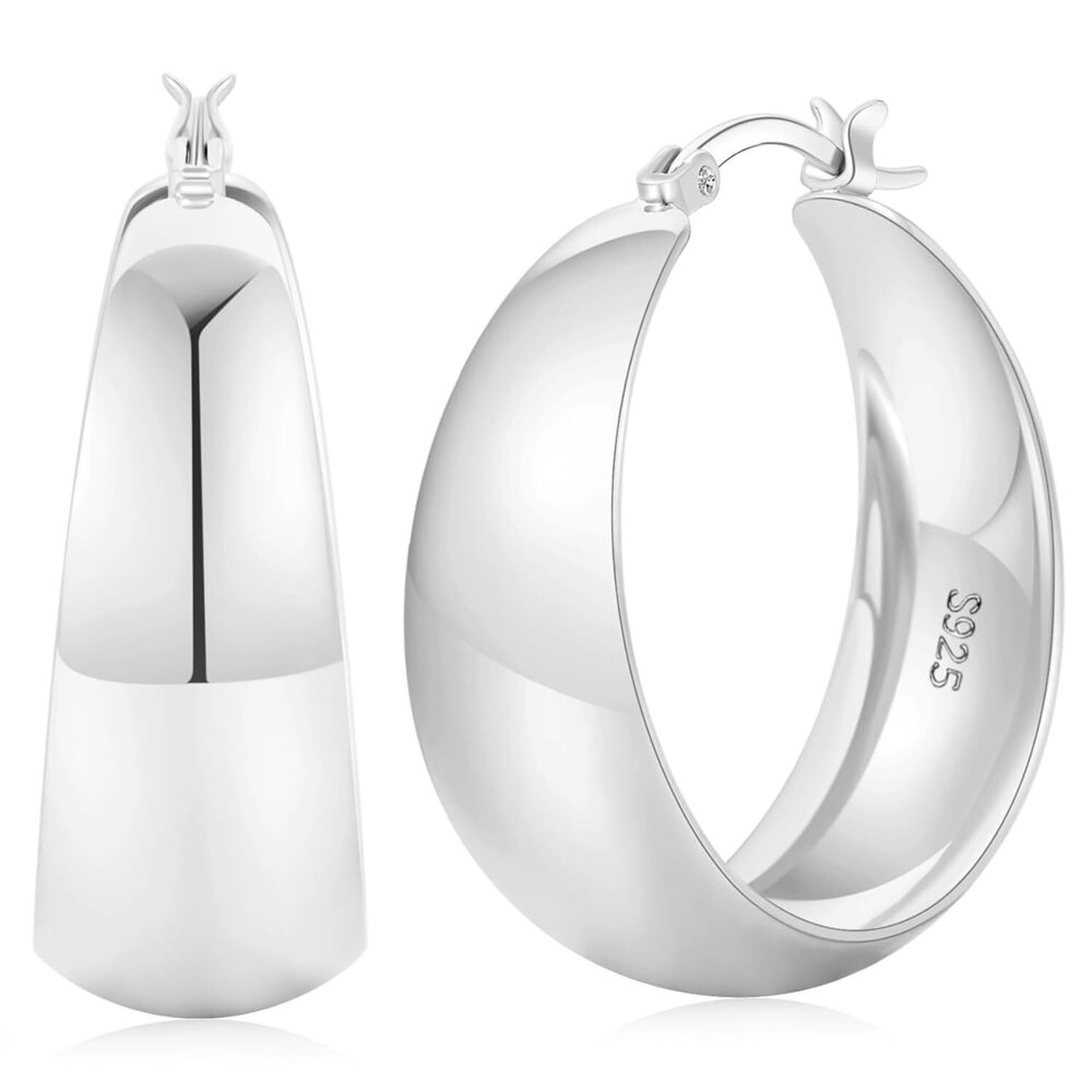 Thick Silver Hoop Earrings 925 Sterling Silver Hoop Earrings for Women